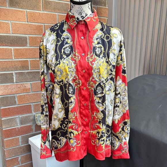 Zara AW18 Printed Chain Shirt Red Size XS - Picture 5 of 10